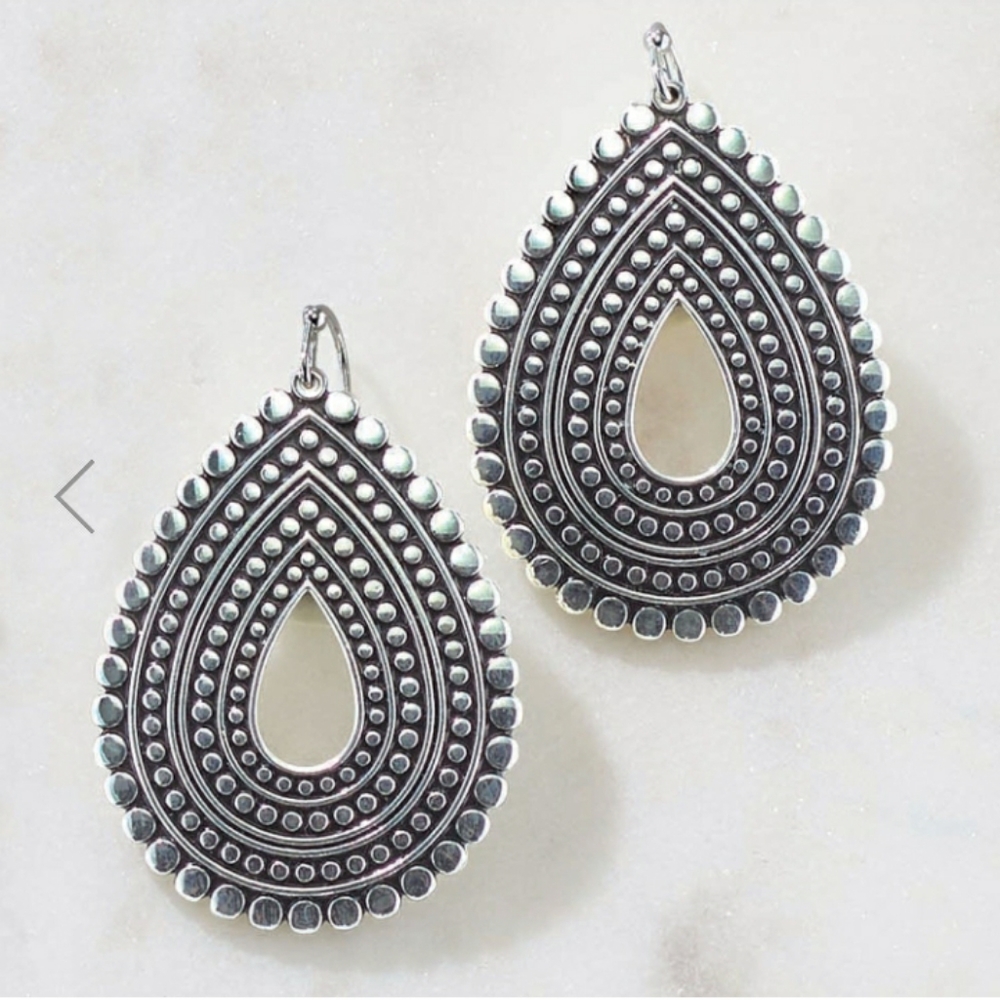 Earrings Silvertone Metal Drop Texture